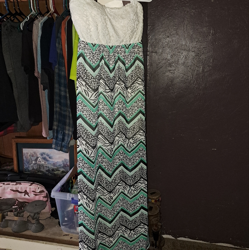 Chevron Maxi Dress with Lace Top